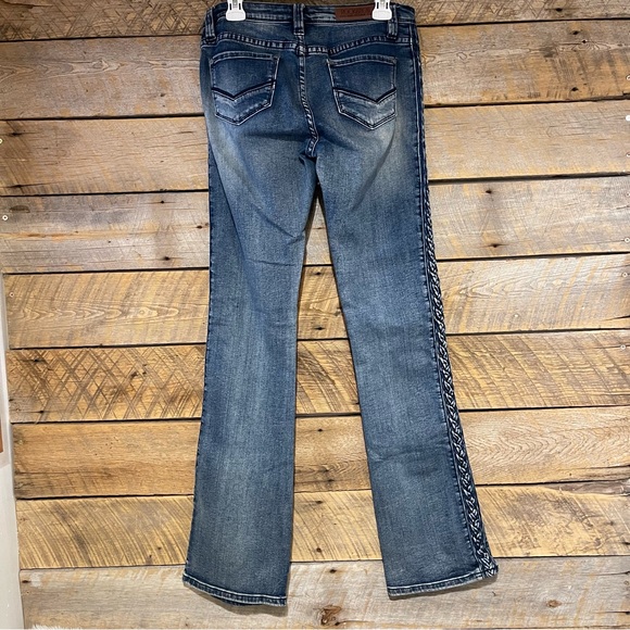 Rock & Roll Cowgirl Jeans Womens Size 30x34 Bootcut Stretch Denim Braided Y2K - Picture 3 of 16